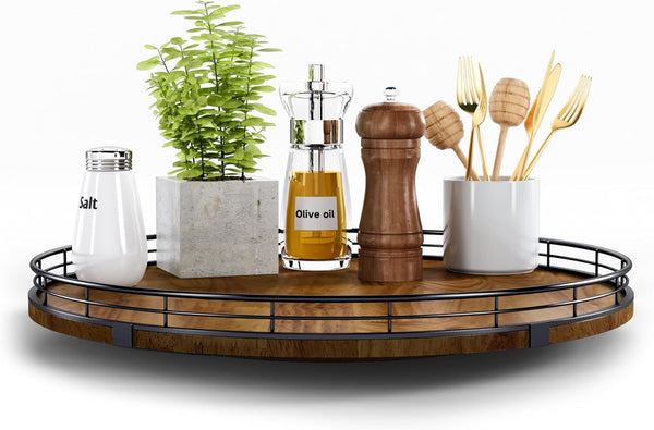 Farmhouse Oak 16" Lazy Susan Turntable Organizer for Cabinet, Round Wooden Storage for Dining Table, Pantry, Kitchen,