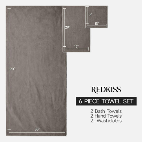 6 Set 2 2 2 670GSM Sets REDKISS Piece Towel - Bath Sheets, Hand Towels, Washcloths, Ultra Soft & Highly Absorbent