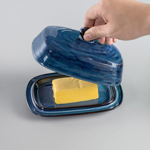 Countertop, Hasense Butter Dish with Lid, Ceramic Butter Dish with Cover for Porcelain Butter Keeper with Handle Design