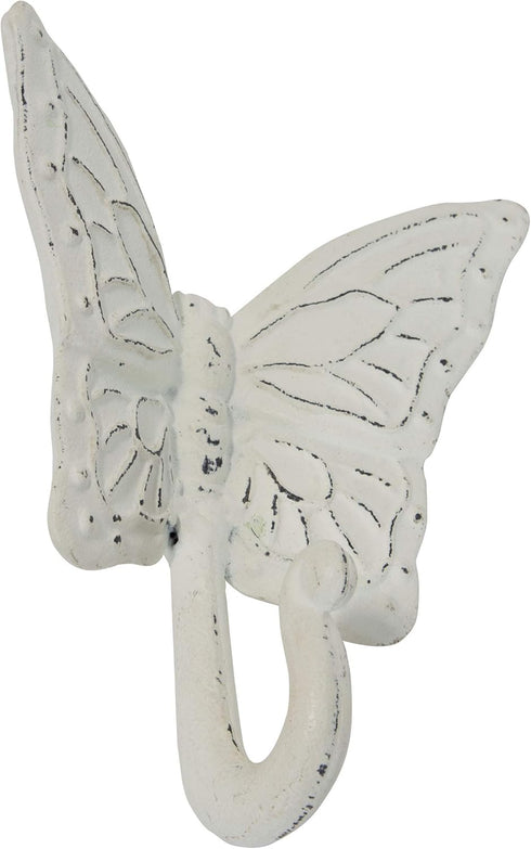 Foreside Home & Garden Rustic Antique White Metal Butterfly Wall Hook