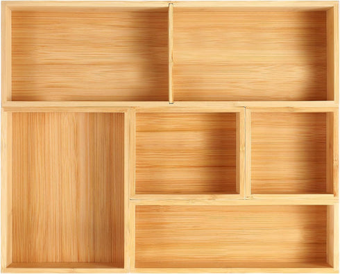 Fabsome Bamboo Bathroom Drawer Organizer, Set of 5 Small Wooden Containers for Makeup, Junk, Tea Storage