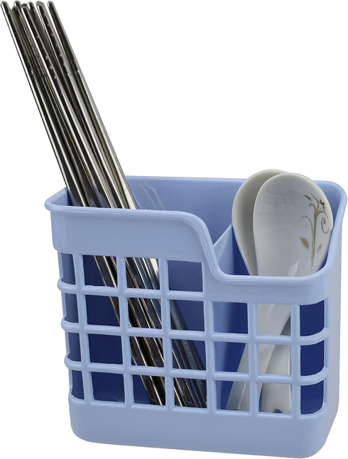2 Pack Plastic Utensil Holder Silverware Organizer with Wall Mount, 2 Divided Compartments, Self Adhesive Drying Rack