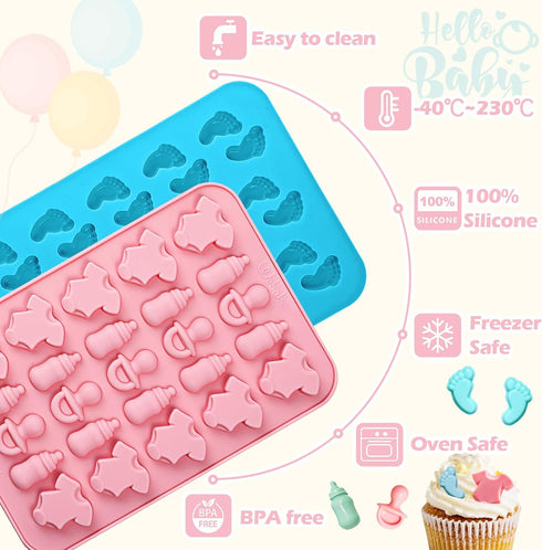 Gummy Webake Baby Feet Mold Baby Onesie Baby Bottle Pacifier Molds, Bite Size Silicone Chocolate Candy Molds Mould