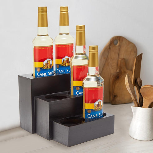 GOVOKOI 3 6 Bottles(750ml) Station(3 Black Wood Coffee Syrup Rack Organizer, Tier Syrup Bottle Holder for Coffee Bar