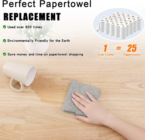 Homaxy 12 Pack Kitchen Dish Cloths, Super Soft and Absorbent Coral Velvet, Nonstick Oil Fast Drying Microfiber Cleaning