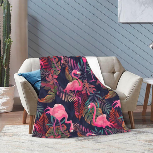 Perinsto 50"X40" Tropical Flamingos with Palm Leaves Throw Blanket Ultra Soft Warm All Season Decorative Fleece