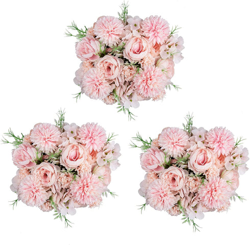 6 Pack Artificial Flowers, Faux Peony Silk Hydrangea for Wedding Decoration (Pink)