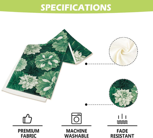 Summer 13x36 Inch Deep Green Dahlia Flower Spring Table Runner Green Gray Burlap Table Runners, Floral Seasonal Coffee