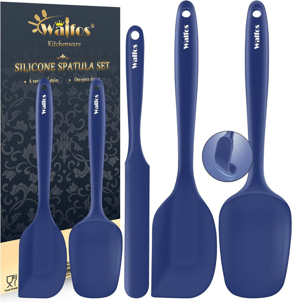 Walfos Silicone Spatula Set (5pcs), 600? High Heat Resistant Kitchen Spoon, Navy Blue Spatulas for Cooking and Baking