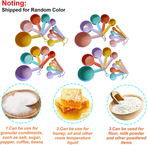 Plastic Measuring Cups and Spoons Set - 10 Pcs Colorful Kitchen Measuring Tools, Engraved Metric/US Markings, Stackable