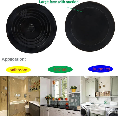 V-TOP 2 Pack Tub Stopper, 6 inches Large Silicone Drain Plug Hair Stopper Flat Suction Cover for Kitchen, Bathroom,