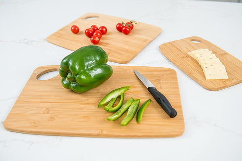 Lipper International Bamboo Wood Thin Cutting Board with Oval Hole, Assorted Sizes, Set of 3