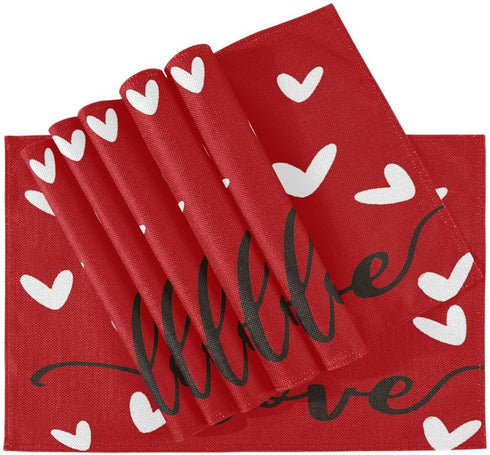 Valentine's Day Love Heart Red Buffalo Check Placemats Set of 4, Heat-Resistant Table Mats for Kitchen Dining