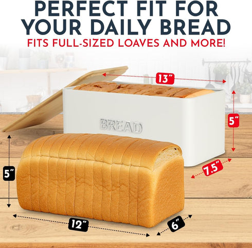 Countertop Culinary Couture White Bread Box for Kitchen with Bamboo Lid - Large BreadBox for Homemade Bread - Storage