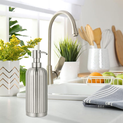 Rust-Proof Stainless Steel Countertop Soap Dispenser - Roman Column Shaped 18 oz Brushed Nickel Bottle with Pump