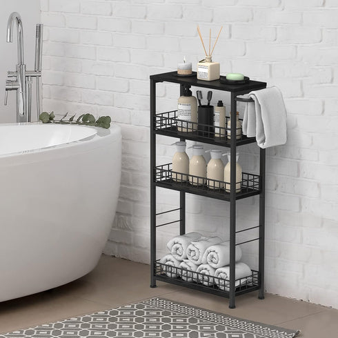 Slim Storage Cart, 4 Tier Rolling Kitchen Cart, Utility Serving Cart for Small Spaces, Modern Black