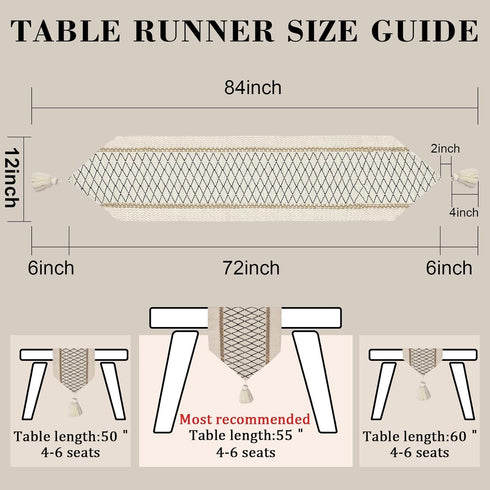 72 Inches yuboo Boho Table Runner Triangular End - Rustic Farmhouse Dresser Runners for Bedroom, Coffee Table, Kitchen