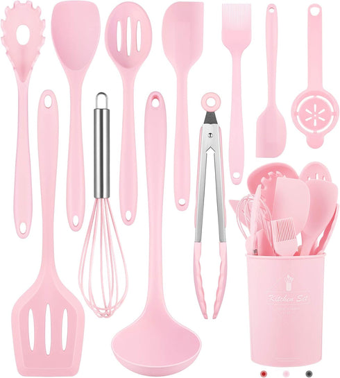 Kitchen Utensils Set, 12 Pieces Silicone Cooking Utensils (Dishwasher Safe), 392°F Heat Resistant Spatula Set for