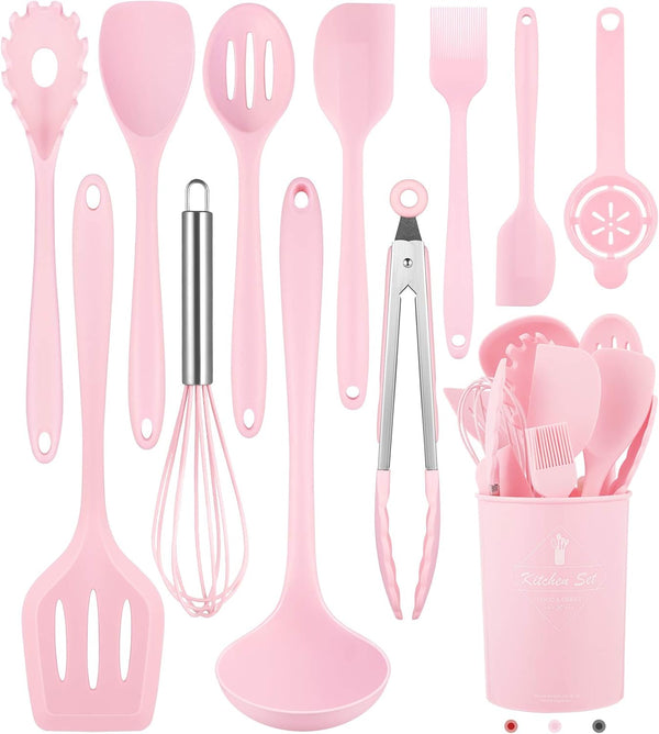Kitchen Utensils Set, 12 Pieces Silicone Cooking Utensils (Dishwasher Safe), 392°F Heat Resistant Spatula Set for
