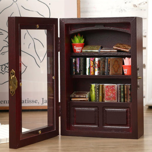 24 Anxiety Bookshelf with Real Mini Books, Cute Mini Bookshelf for Home Room Office Decor, Miniature Library Gifts