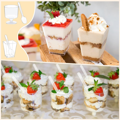 wtarabur 320-Pack 5 oz Dessert Cups with Spoons Mini Plastic Dessert Cups for Party Yogurt Parfait Jello Fruit