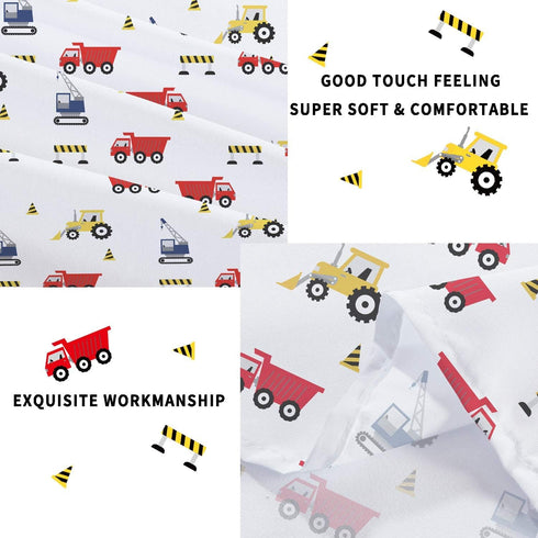 Set 3Pcs, Softan Bed Linen for Kids, Twin Size, Microfiber, Trucks Design, Deep Pocket
