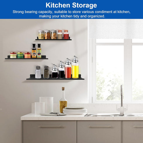 Uten Floating Shelves: Wall Mounted Iron Shelves Set of 3, Bathroom Storage Organizer Decor Shelf for Home, Black