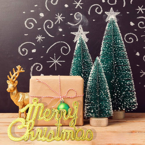 KUUQA 36Pcs Mini Sisal Snow Frost Christmas Trees - Tabletop Ornaments with Merry Christmas Letters