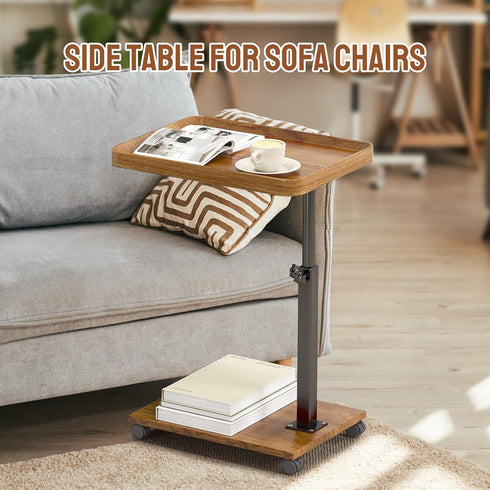 360 Adjustable C Shaped Side Table, C Table End Table with Wheels for Sofa, Swivel Sofa Table