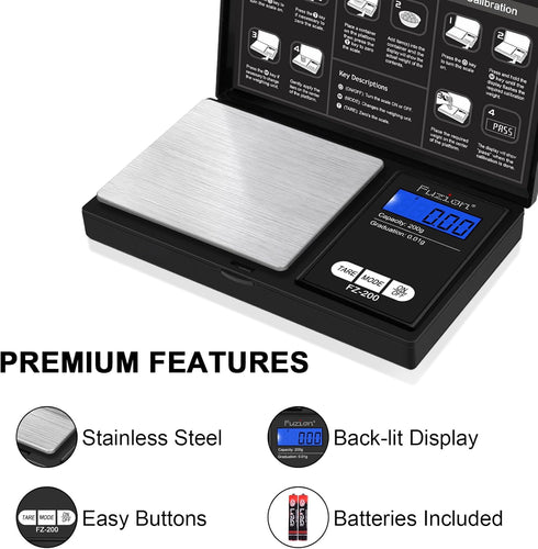 Fuzion Digital Pocket Scale - 200g/0.01g Mini Scale for Food, Jewelry, Precision with Tare and LCD