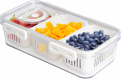 MANO Divided Snackle Box - Charcuterie Container with 3 Compartment Serving Tray for Cheese, Veggie, Fruit (1 Pack)