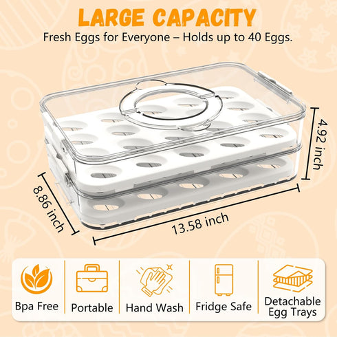 GXXWWSN 2-Layer 40 Deviled Egg Containers with Lid & Handle | Easter Gifts for Kids | Easter Deviled Egg Tray Carrier