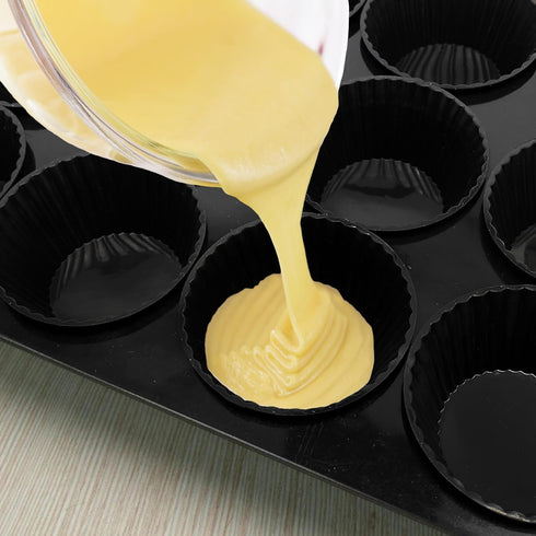24 Pack Reusable Silicone Baking Cups, Non-stick Cupcake Liners for Party, Birthday, Halloween, Christmas (Black)
