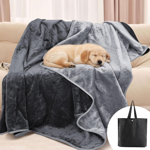 50" 60", 3-Layer Tisancy Love Waterproof Bed Blanket - Throw Size, x Dark & Light Gray, Flannel with Storage Bag