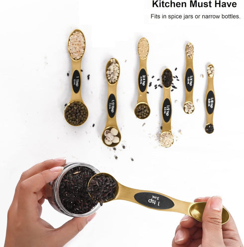 Magnetic Measuring Spoons Set, Stainless Steel with Leveler, Stackable Tablespoon for Baking and Measuring