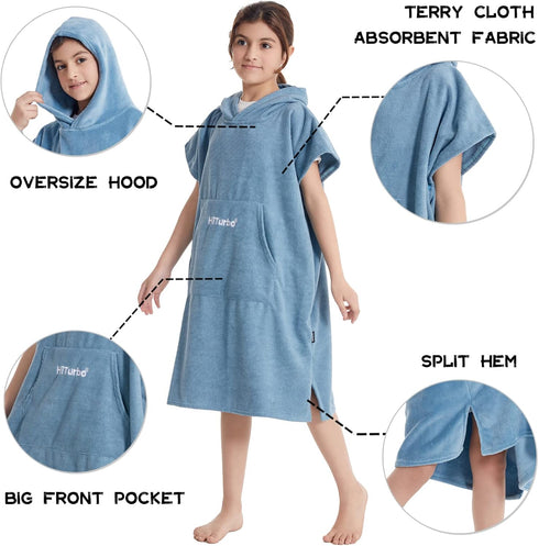 Swimming Hiturbo Kids Changing Towel Poncho: Quick Dry Absorbent Bath Towels Hoodie - Microfiber Swim Surf Poncho
