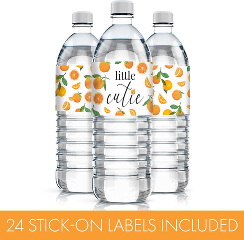 Orange Little Cutie Baby Shower Water Bottle Labels, Waterproof Stickers for 24 Count Water Bottles