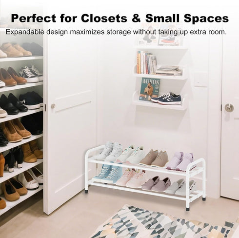 2-Tier Closet KANAV Expandable Shoe Rack, Heavy Duty Adjustable Metal Shoe Organizer for & Entryway, Freestanding
