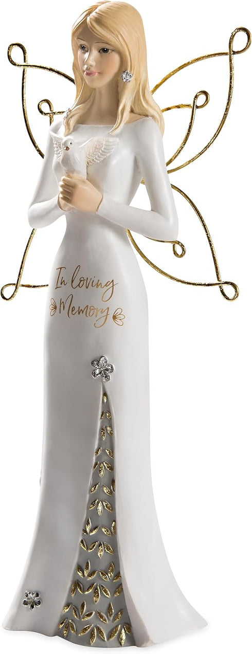 Pavilion - in Loving Memory - 9 Inch White & Gold Angel Figurine