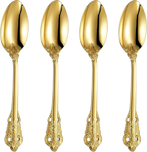 KEAWELL Luxury Dinner Spoon Set of 4, 18/10 Stainless Steel Mirror Polished Tablespoons, 7.8 Inches, Gold