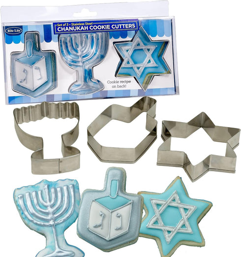Rite Lite Set of 3 Chanukah Cookie Cutters Sheets - Dreidel, Menorah,