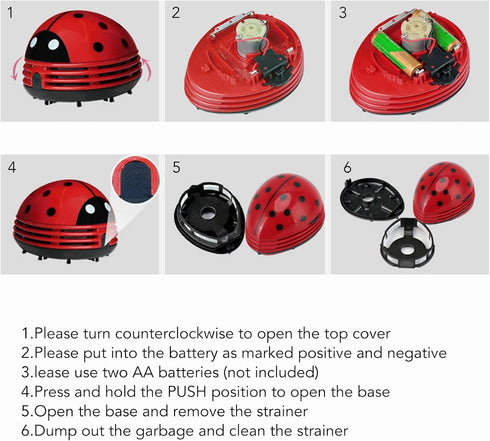 Fdit Mini Desktop Vacuum Cleaner, Portable Handheld Ladybug Sweeper for Cartoon Red Ladybird Crumb