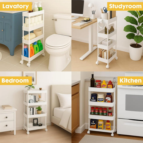 4 ShellKingdom Tier Bathroom Storage Organizer, Slim Rolling Storage Cart for Narrow Space, Mobile Shelving Unit