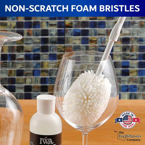 Premium Wine Glass Cleaning Brush Set of 2, Non-Scratch Cleaner for Crystal Stemware and Goblets