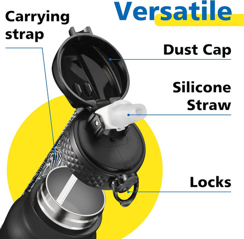 han's bottle 32 Oz, Sports Water Bottle - Straw Lid, Leak Proof, Vacuum Insulated Stainless Steel, Double Walled