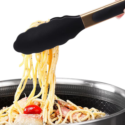 Set of 2 Stainless Steel Classic Kitchen Tongs 9" and 12" with BPA Free Silicone Tips, Dishwasher Safe