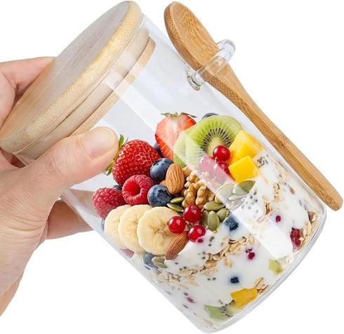 Povinmos Lids,17oz Beans(2) Overnight Oats Containers with Oats Glass Jars Storage Containers, Oatmeal Cups,Meal Prep