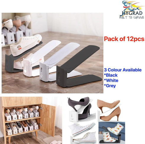 Pack 12 3-Level of Pcs Shoe Slot Organise Storage Adjustable Height Shoe Organiser- Non-Slip Space Saver Shoe Holder