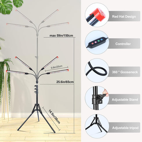 36 4Head 2026 4/8/12/16/20H FECiDA Gamechanger! Watt Power Draw, NO Need Adapter, Grow Light with Tripod Stand, Big