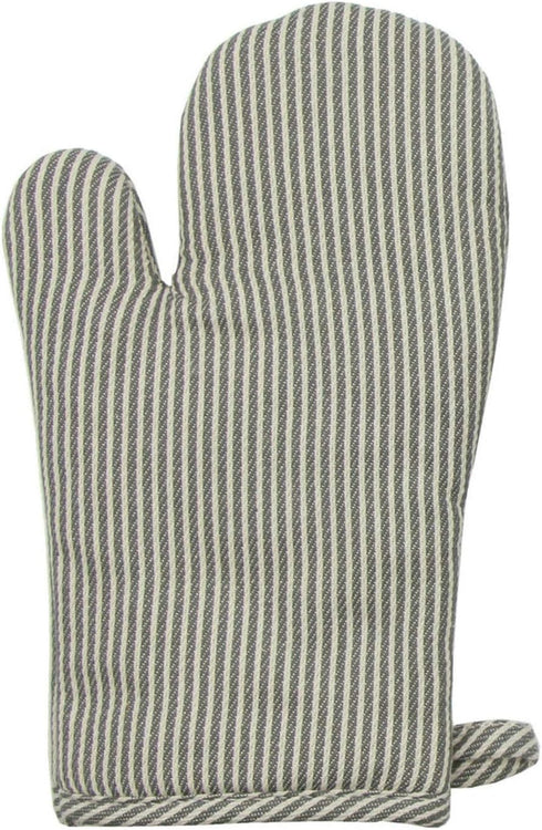 Set of 3 Cotton Oven Mitts and Pot Holders, Grey Stripes, Quilted Heat Resistant Kitchen Gloves